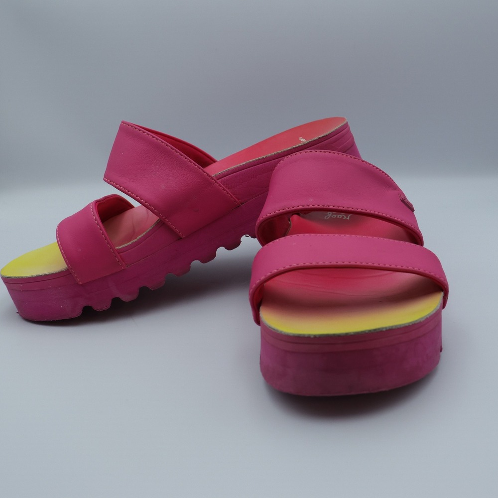 Reef Cushion Ombre Banded Vista Hi Pink Yellow Platform Sandals Barbie Neon Sz 8